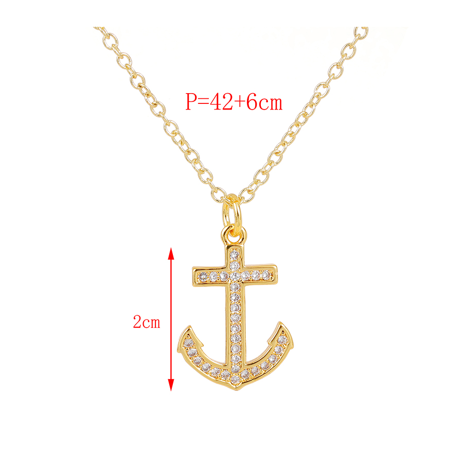 Fashion Gold Copper And Zircon Anchor Necklace,Necklaces