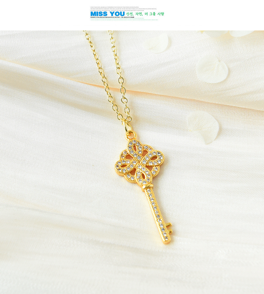 Fashion Gold Copper Inlaid Zircon Pattern Key Necklace,Necklaces