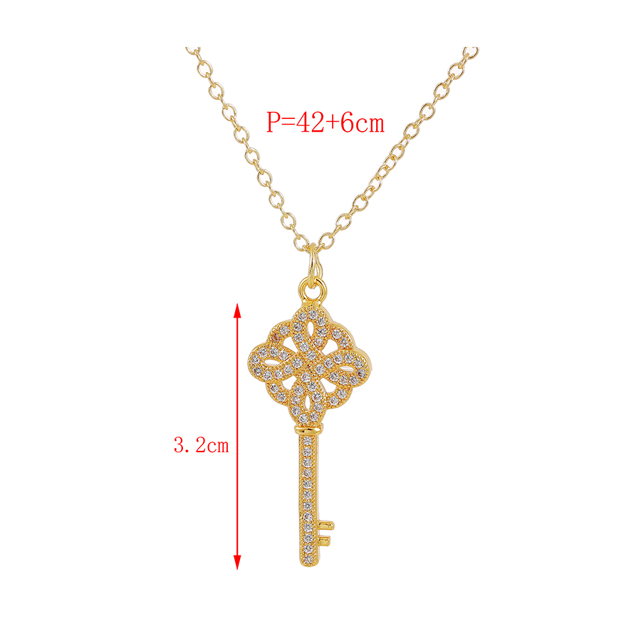 Fashion Gold Copper Inlaid Zircon Pattern Key Necklace,Necklaces