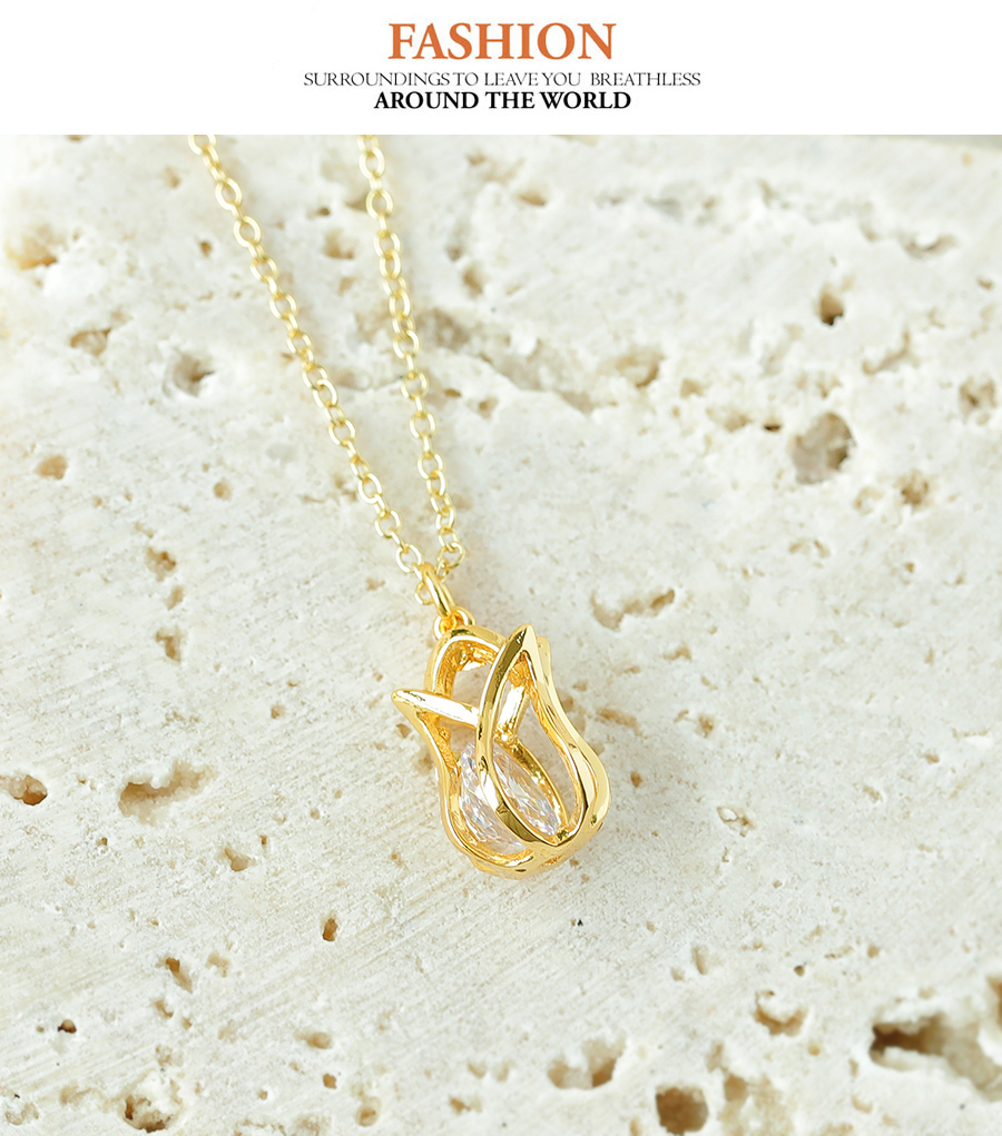 Fashion Gold Copper Inlaid Zircon Flower Necklace,Necklaces