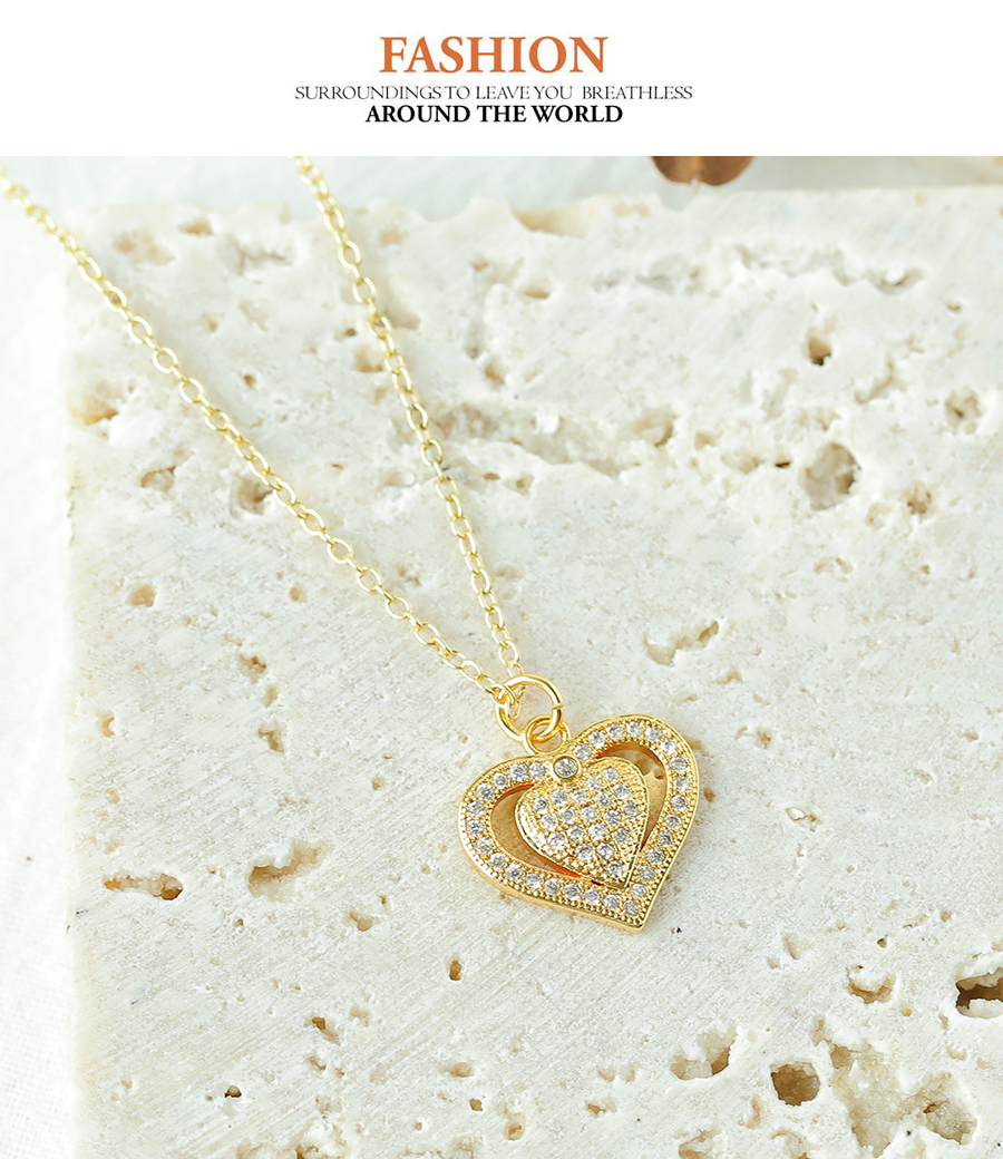 Fashion Gold Copper Inlaid Zircon Heart Necklace,Necklaces
