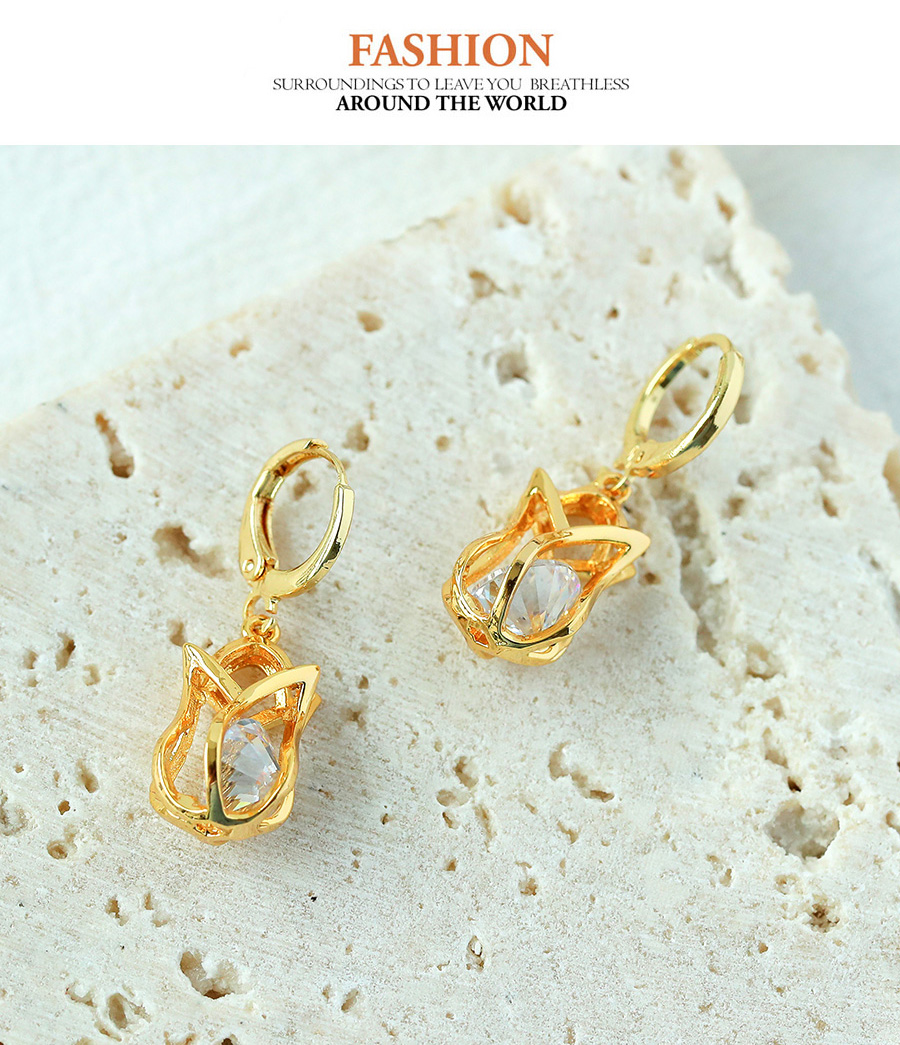 Fashion Gold Copper Inlaid Zircon Flower Earrings,Earrings
