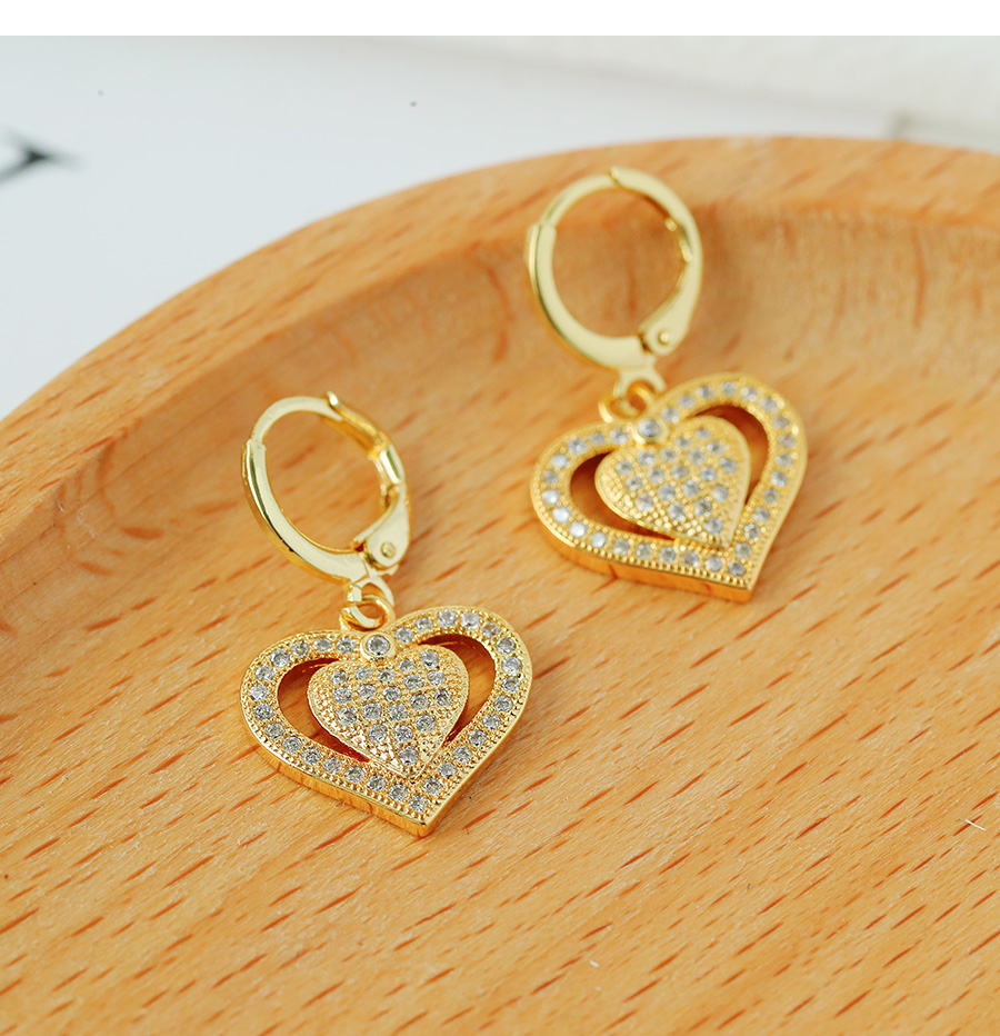 Fashion Gold Copper Inlaid Zircon Heart Earrings,Earrings