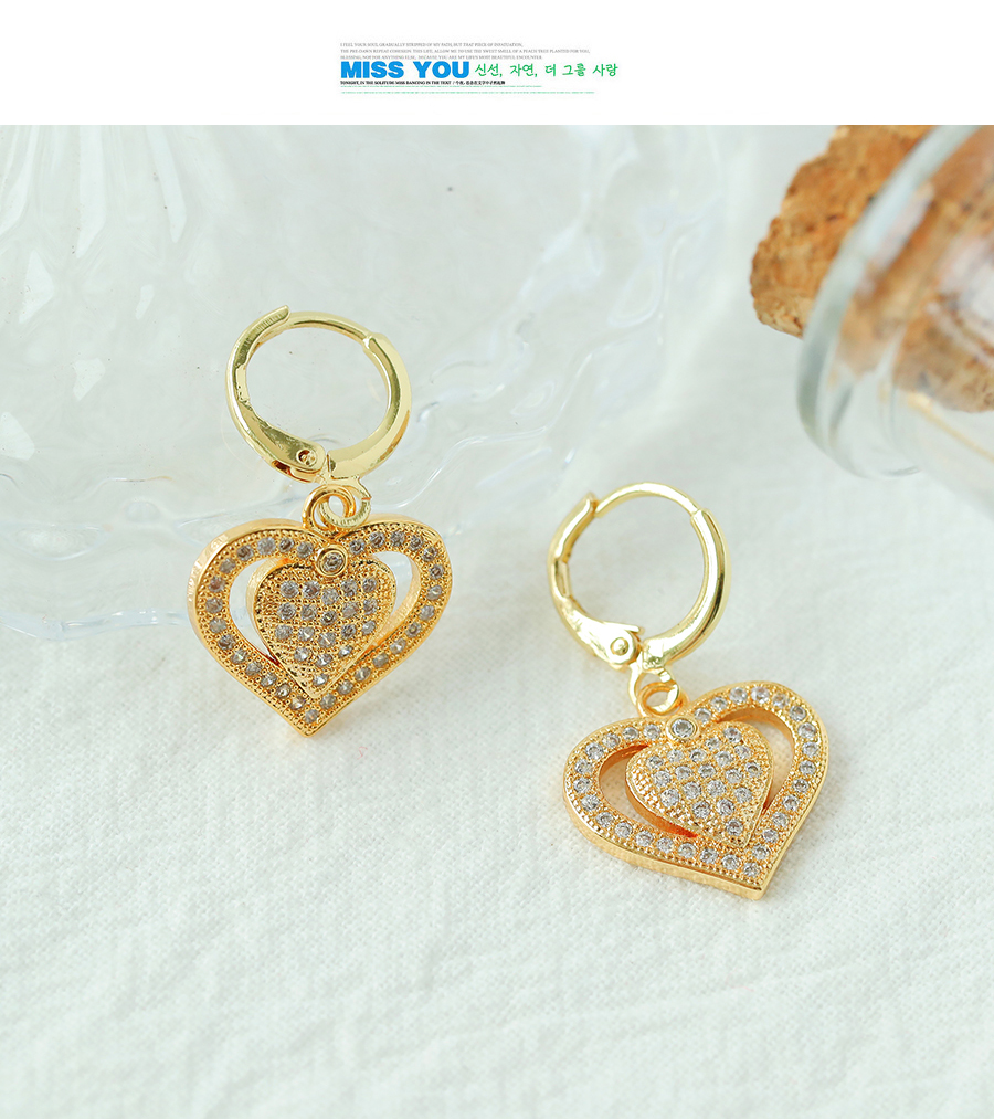 Fashion Gold Copper Inlaid Zircon Heart Earrings,Earrings
