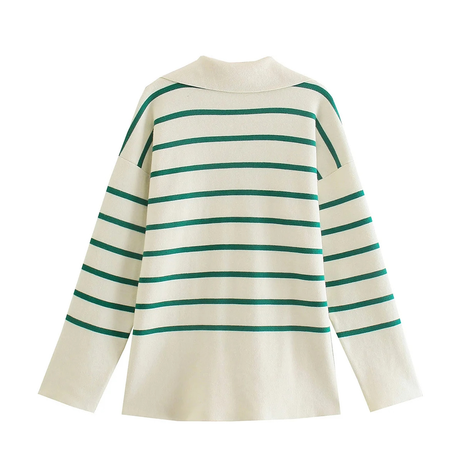 Fashion Green Loose Striped Sweater,Sweater