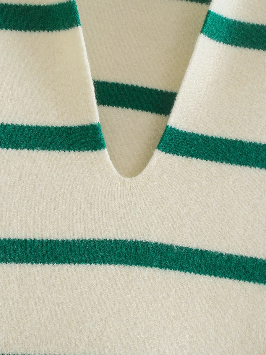 Fashion Green Loose Striped Sweater,Sweater