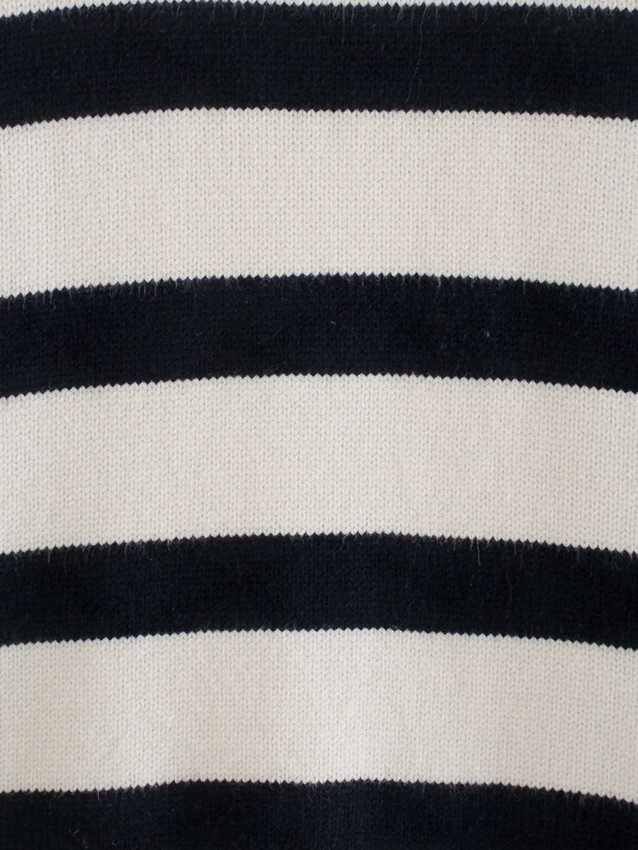 Fashion Black And White Striped Long Sleeve Crew Neck Sweater,Sweater