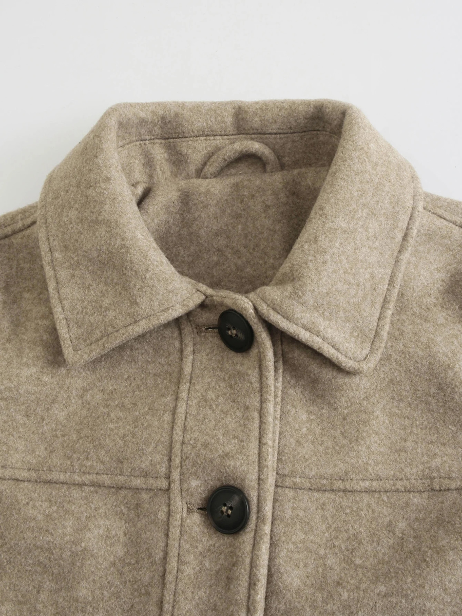 Fashion Brown Lapel Collar Shirt Jacket,Coat-Jacket