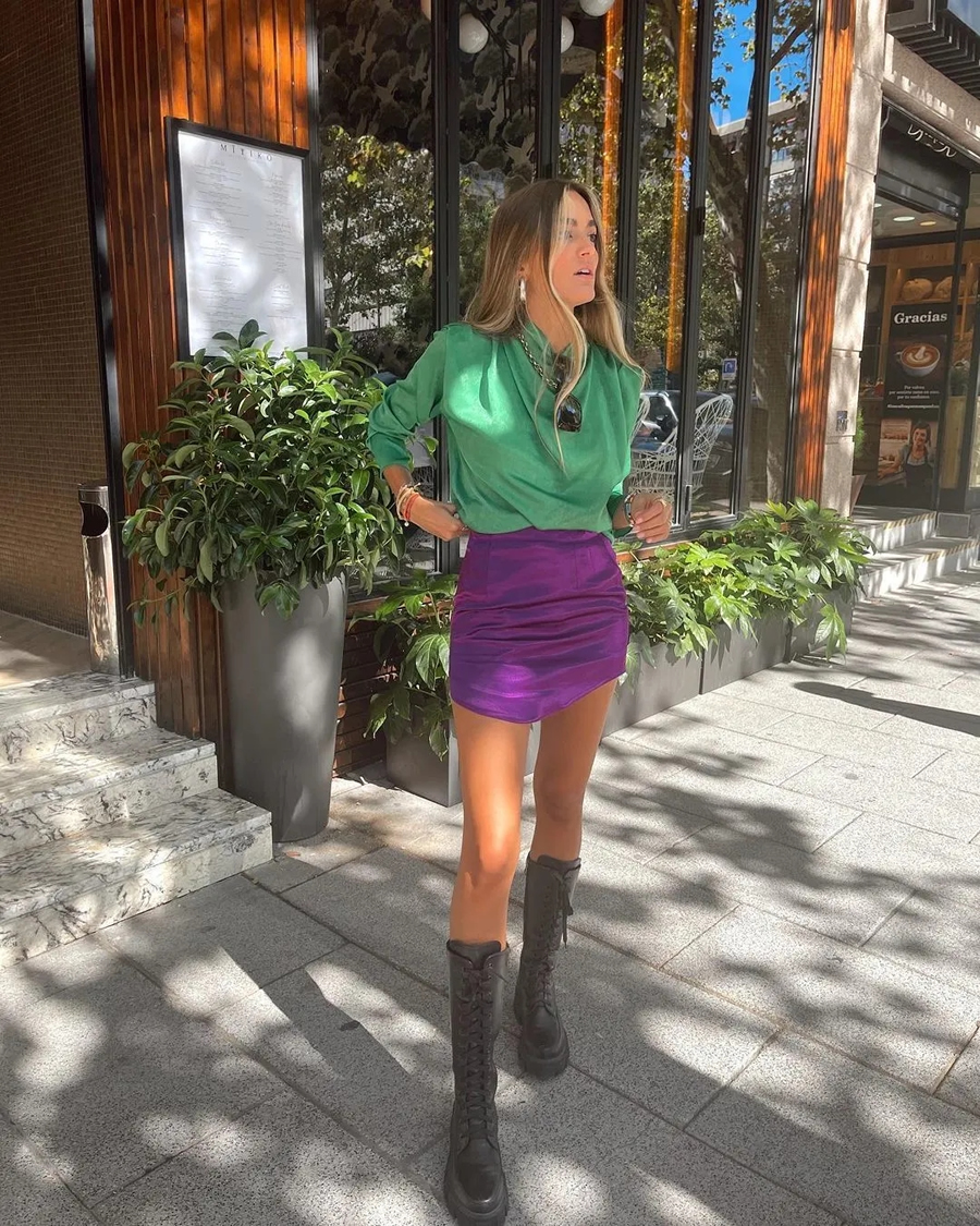 Fashion Purple Shiny Micro-pleated Skirt,Skirts