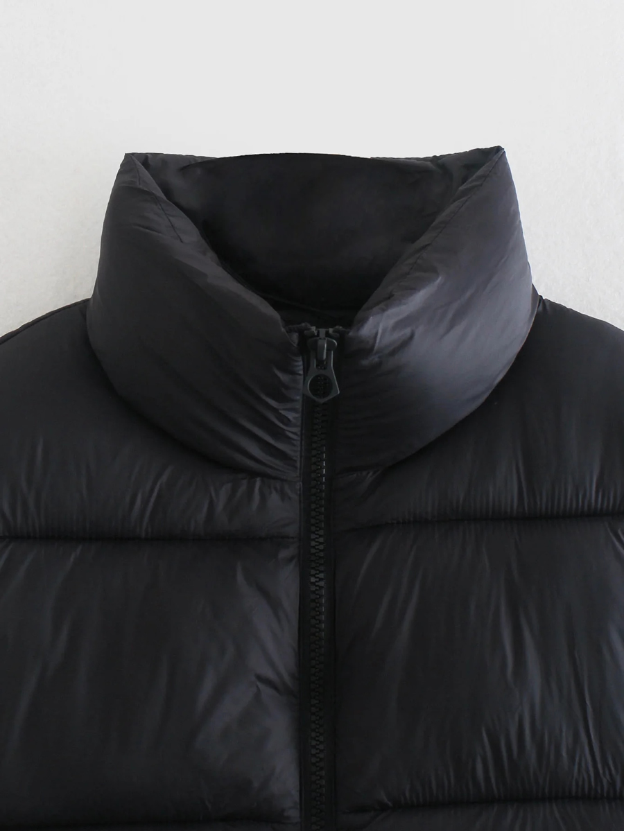 Fashion Black Short Quilted Vest,Coat-Jacket