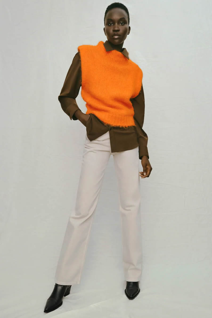 Fashion Orange Knitted Sleeveless Vest,Sweater