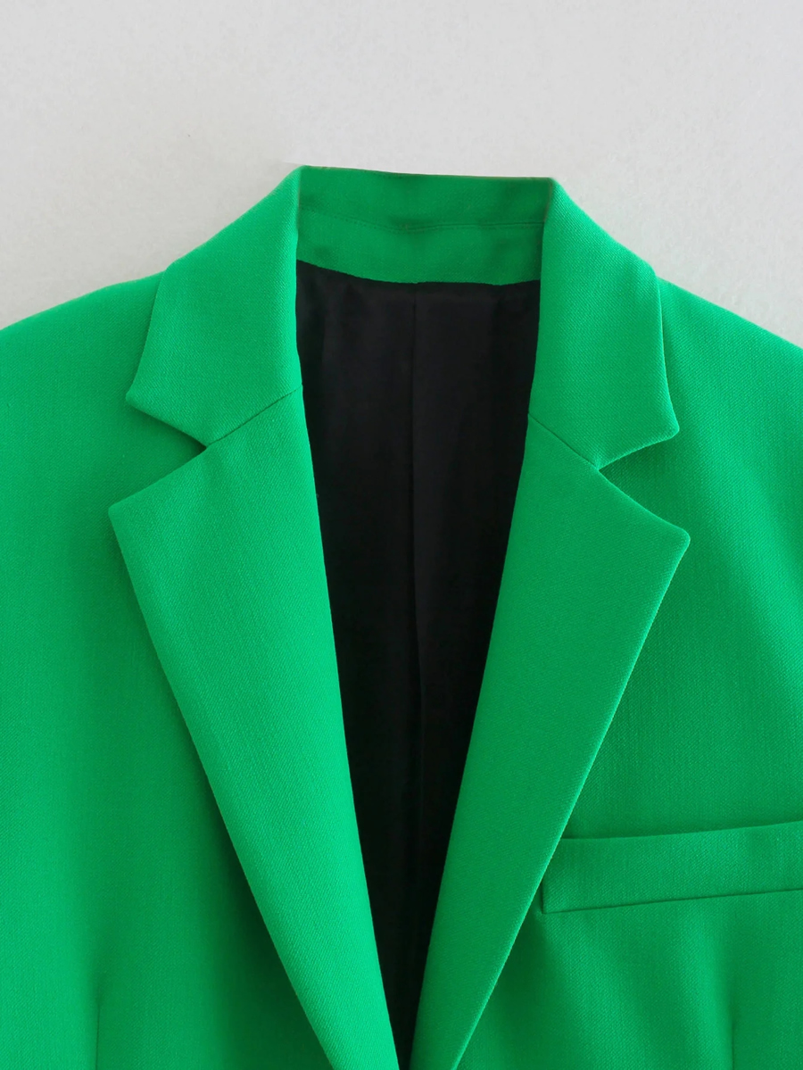 Fashion Green Straight Blazer With Pockets,Coat-Jacket