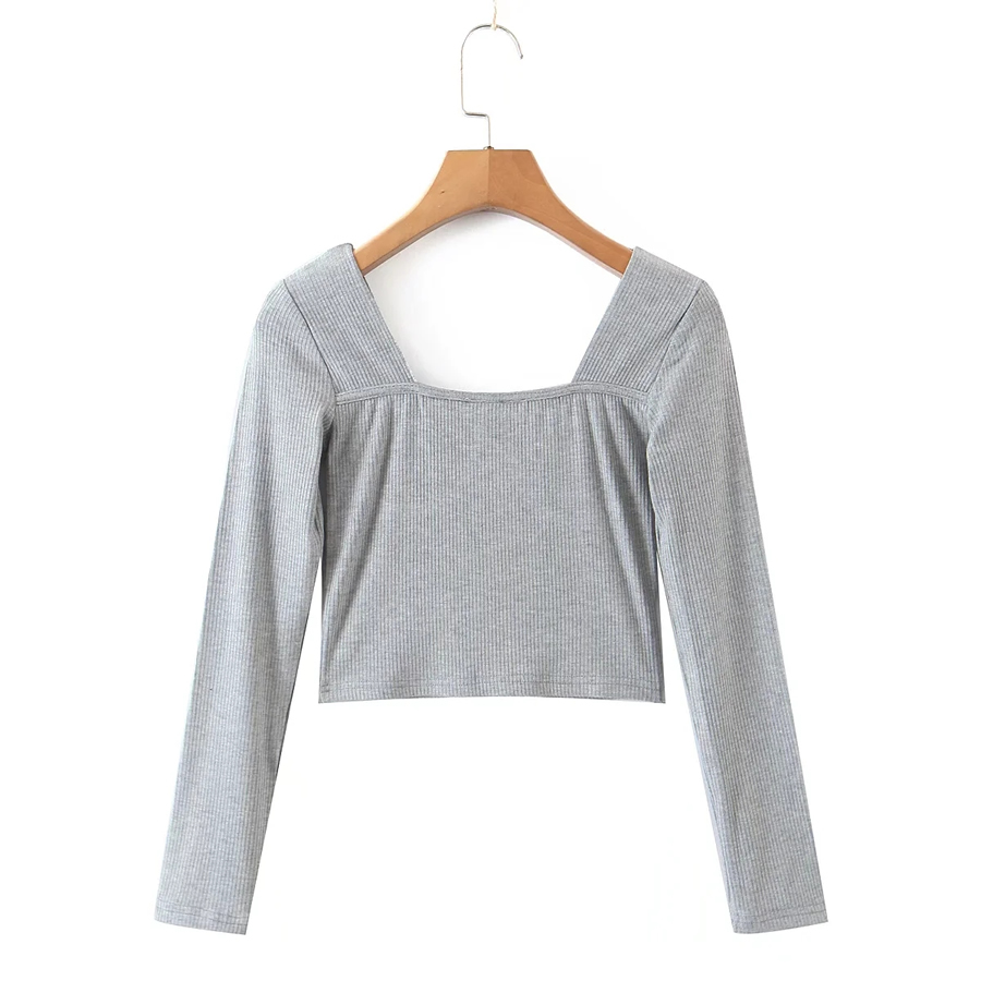 Fashion Grey Square Neck Knitted Top,Tank Tops & Camis