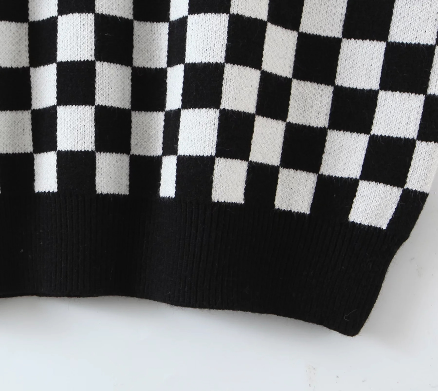 Fashion Black Checkerboard Knitted Vest,Tank Tops & Camis