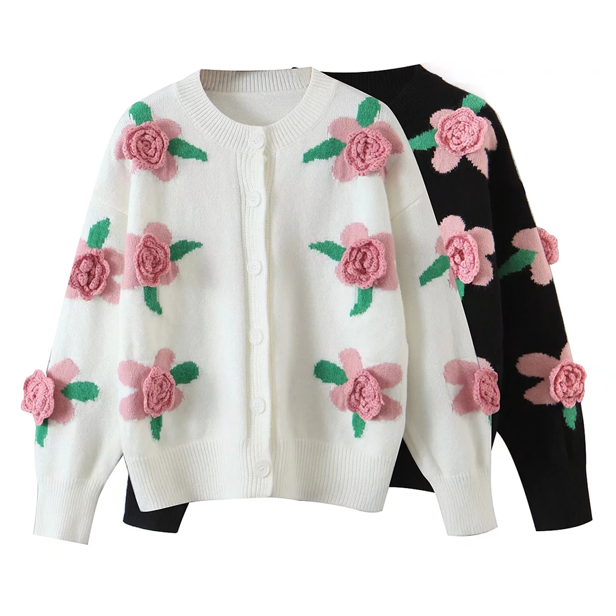 Fashion Black Hand-embroidered Sweater Coat With Flowers,Coat-Jacket