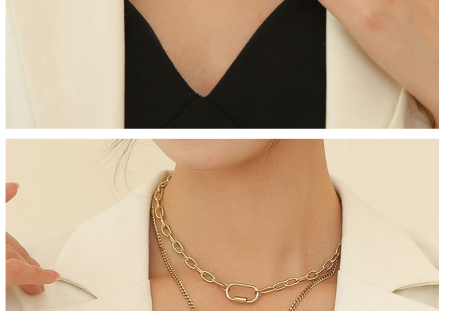 Fashion Gold Color Titanium Steel Square Brand Double-layer Necklace,Necklaces