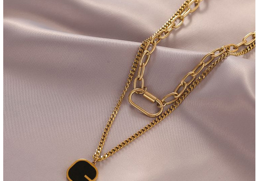 Fashion Silver Color Titanium Steel Square Brand Double-layer Necklace,Necklaces