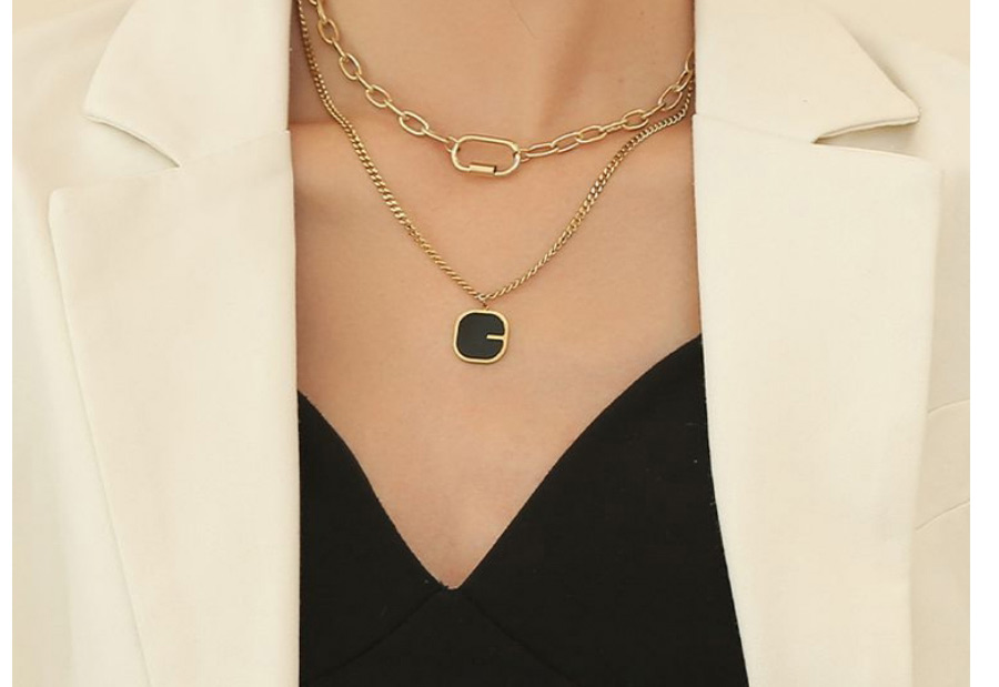 Fashion Gold Color Titanium Steel Square Brand Double-layer Necklace,Necklaces