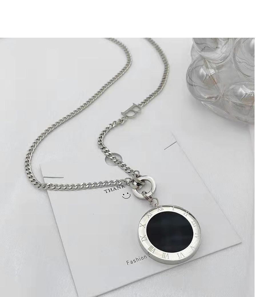 Fashion Rose Gold Color Titanium Steel Black And White Medal Necklace,Necklaces