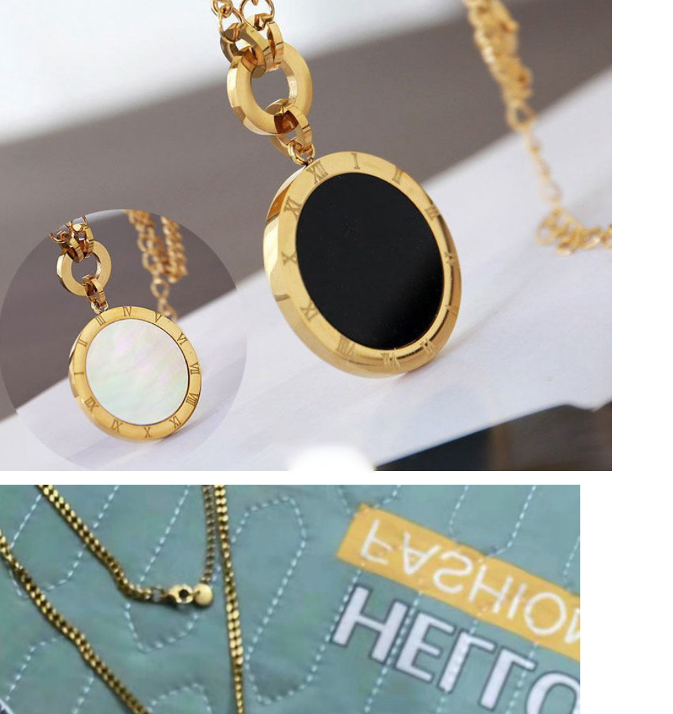 Fashion Gold Color Titanium Steel Black And White Medal Necklace,Necklaces