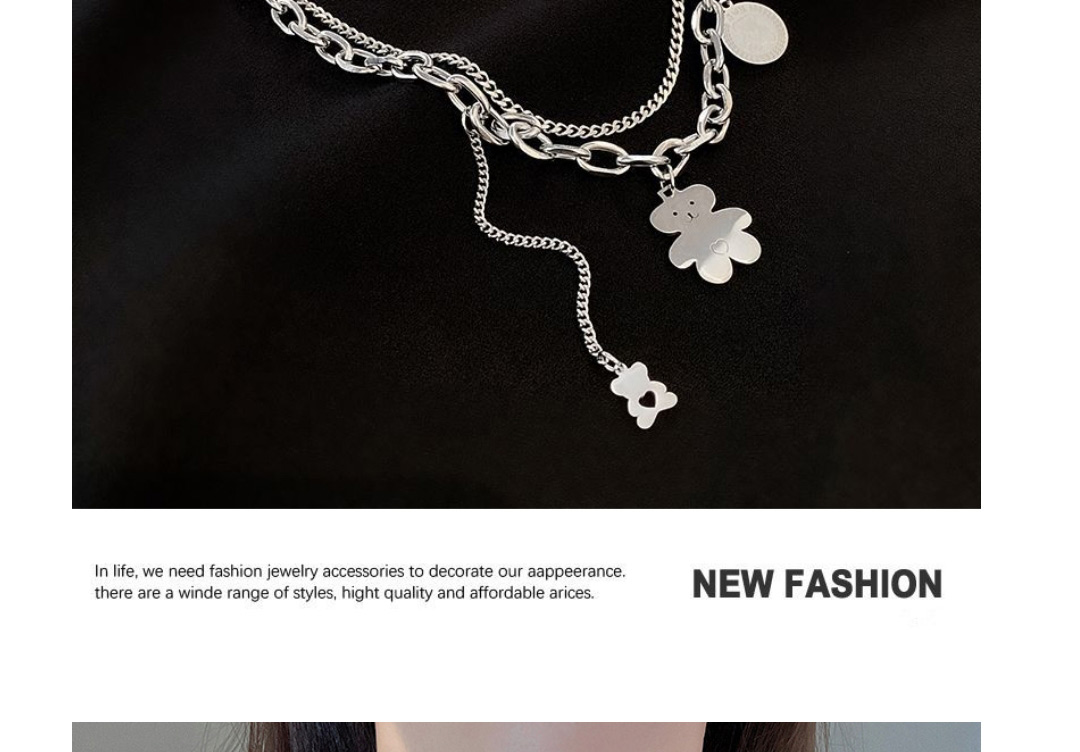 Fashion Silver Color Titanium Steel Bear Double Necklace,Necklaces