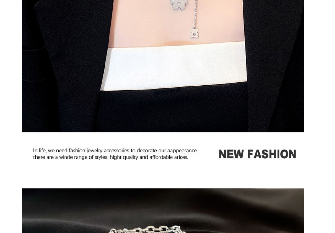 Fashion Silver Color Titanium Steel Bear Double Necklace,Necklaces