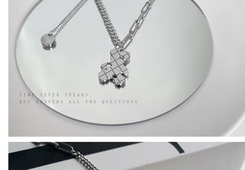 Fashion Silver Color Titanium Steel Bear Medal Necklace,Necklaces