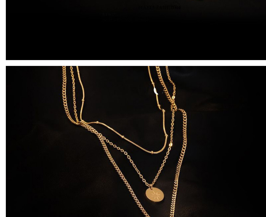 Fashion Gold Color Titanium Steel Geometric Crescent Multi-layer Necklace,Necklaces