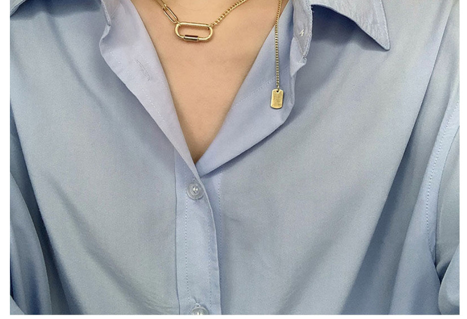 Fashion Gold Color Titanium Steel Geometric Tag Double-layer Necklace,Necklaces