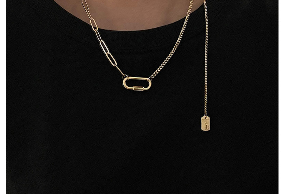 Fashion Gold Color Titanium Steel Geometric Tag Double-layer Necklace,Necklaces