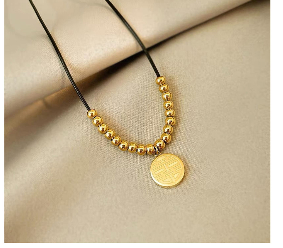 Fashion Gold Color Titanium Steel Black Rope Braided Hi Brand Necklace,Necklaces