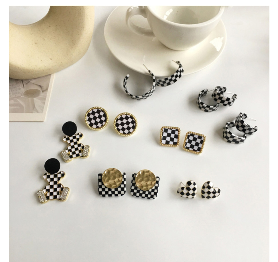 Fashion 7# Alloy Geometric Checkerboard Earrings,Stud Earrings