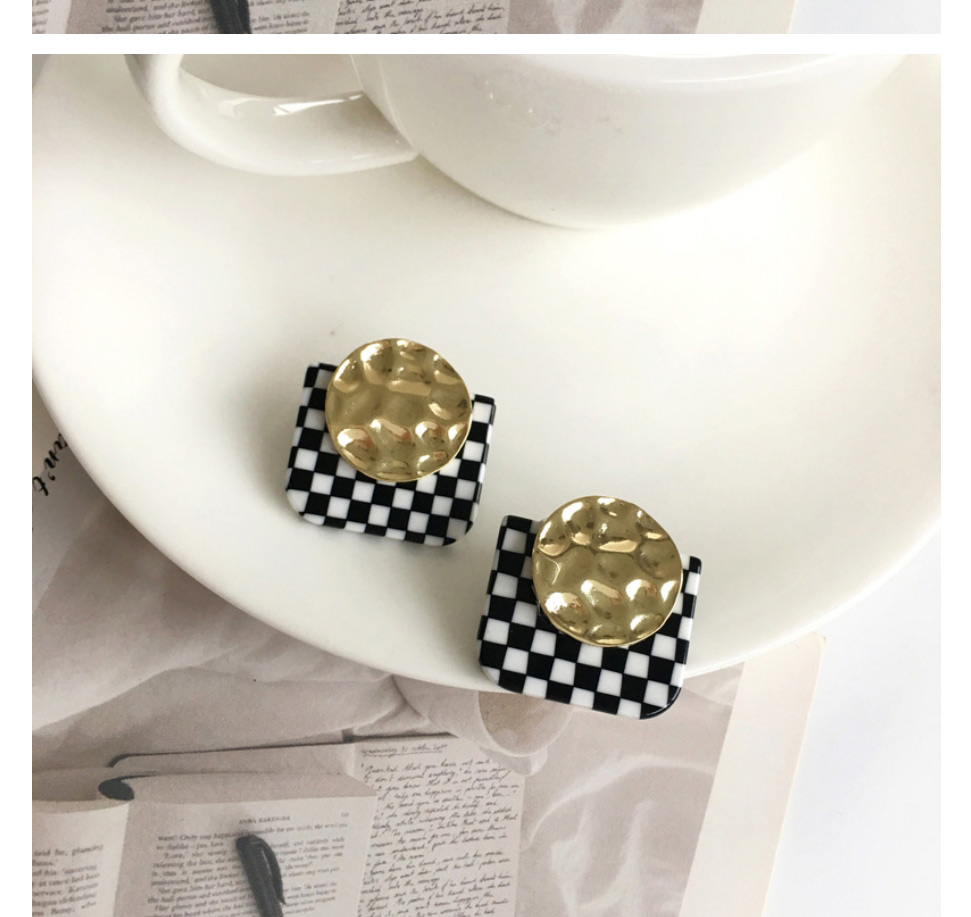 Fashion 7# Alloy Geometric Checkerboard Earrings,Stud Earrings