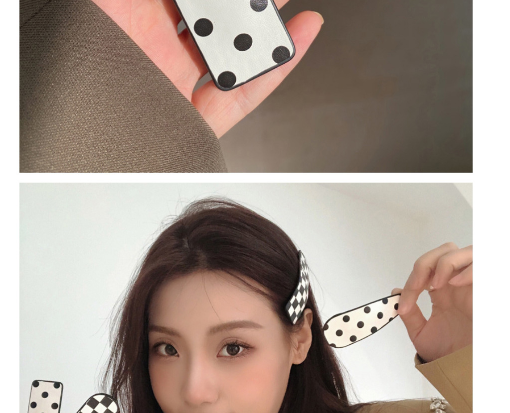 Fashion One Black And White Grid With Water Droplets Metal Wave Point Side Clip,Hairpins
