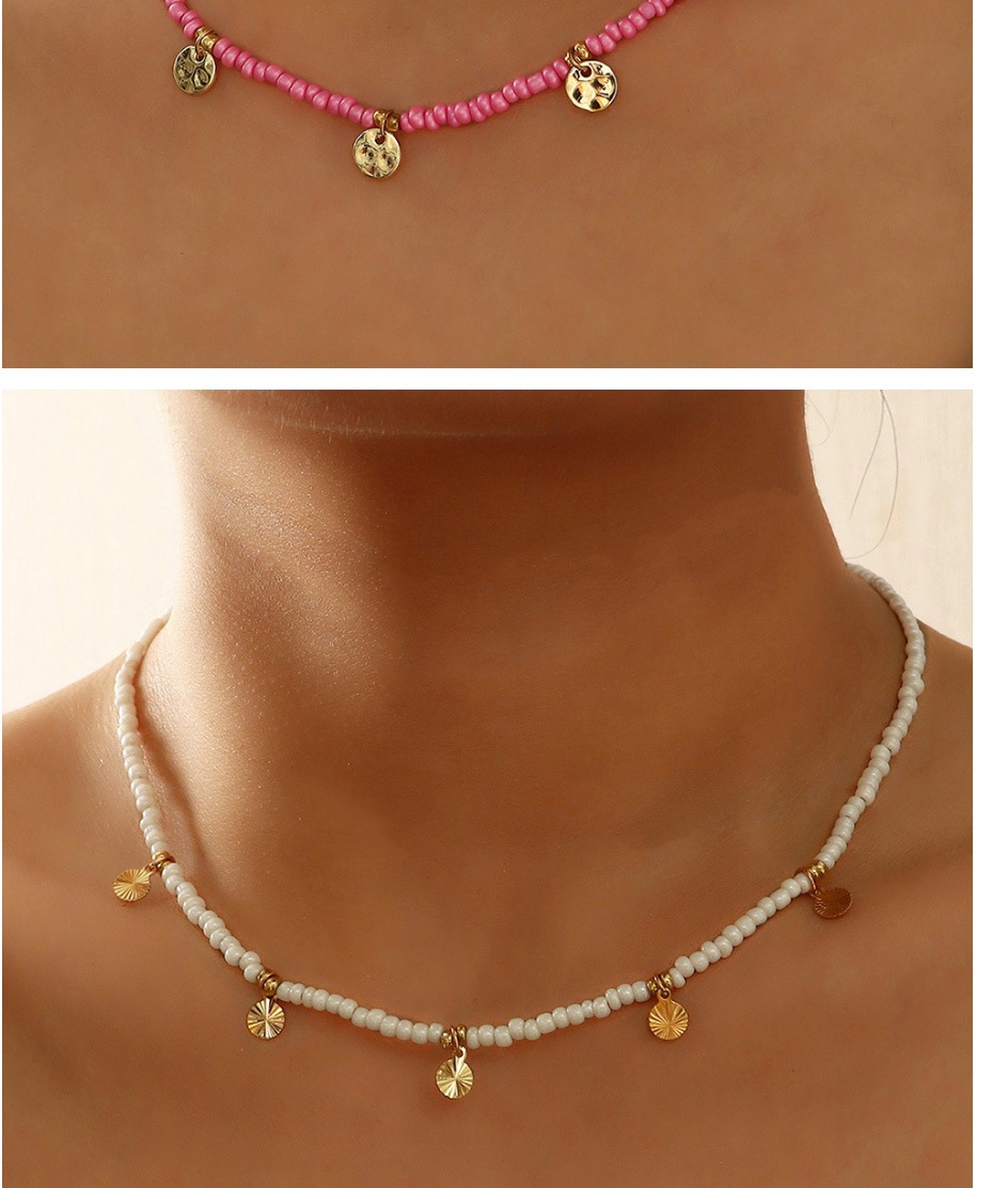 Fashion Pink Alloy Rice Beads Beaded Star And Moon Necklace,Pendants