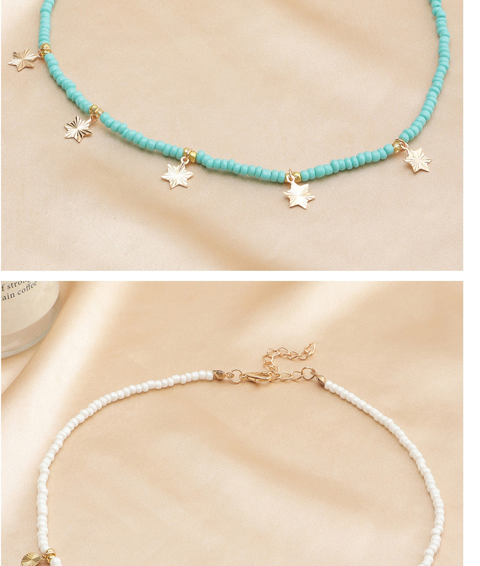 Fashion Blue Alloy Rice Beads Beaded Star And Moon Necklace,Pendants