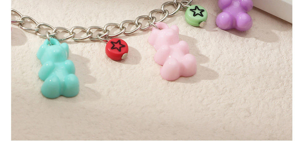 Fashion Color Resin Bear Round Bead Chain Double Necklace,Multi Strand Necklaces