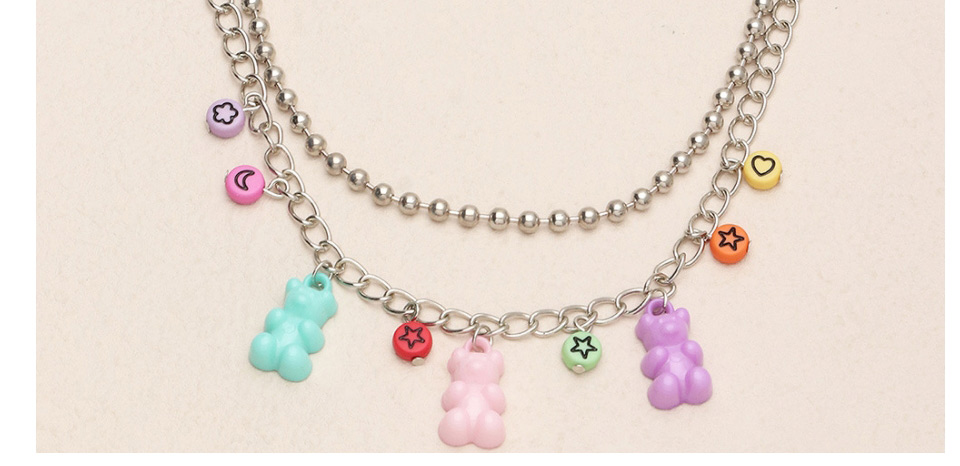 Fashion Color Resin Bear Round Bead Chain Double Necklace,Multi Strand Necklaces