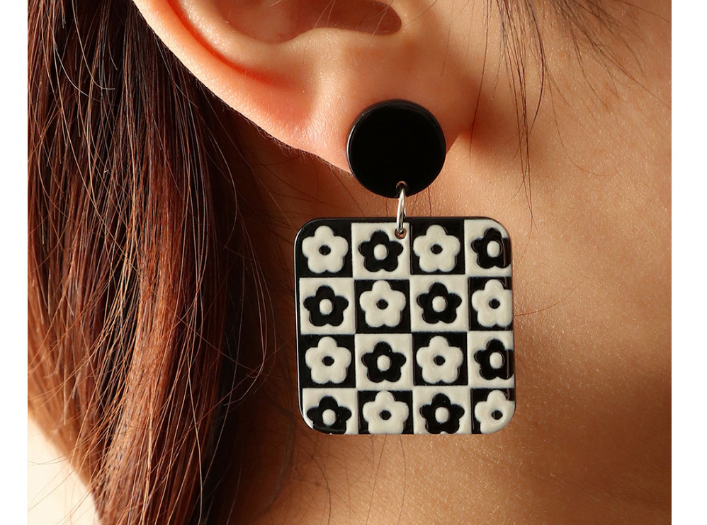 Fashion Flowers Square Checkerboard Flower Earrings,Stud Earrings
