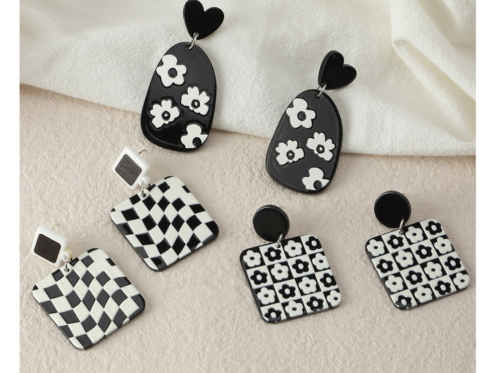 Fashion Flowers Square Checkerboard Flower Earrings,Stud Earrings