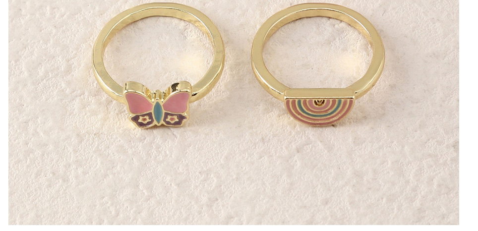 Fashion Suit Alloy Drip Oil Butterfly Love Mushroom Rainbow Ring Set,Jewelry Sets
