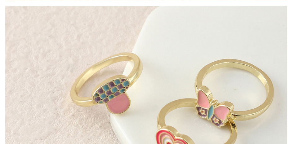 Fashion Suit Alloy Drip Oil Butterfly Love Mushroom Rainbow Ring Set,Jewelry Sets