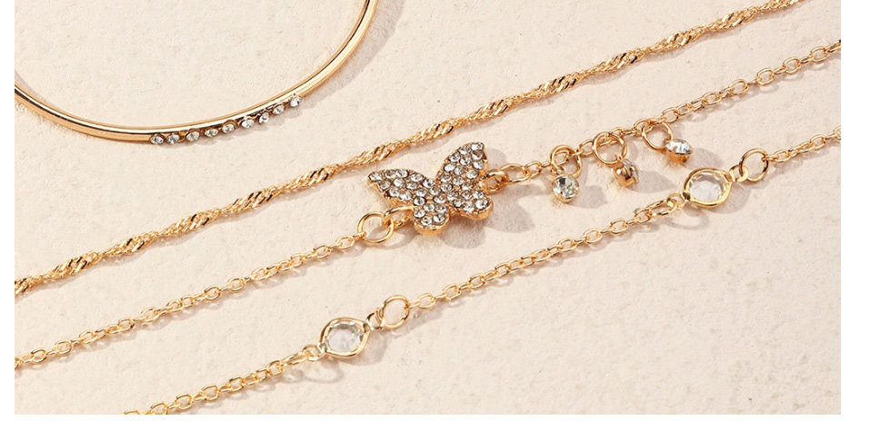 Fashion Gold Color Alloy Diamond Butterfly Geometric Bracelet Set,Jewelry Sets