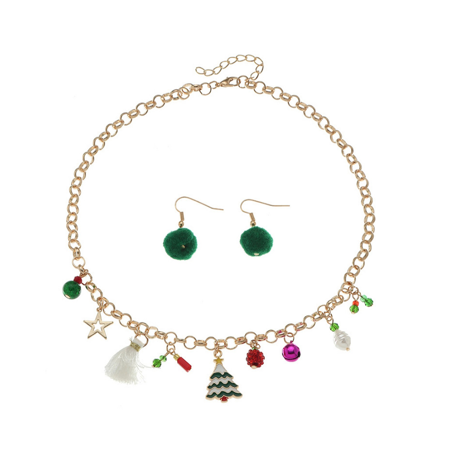 Fashion Snowflake Christmas Tree Bells Hair Ball Necklace Earrings Set,Jewelry Sets