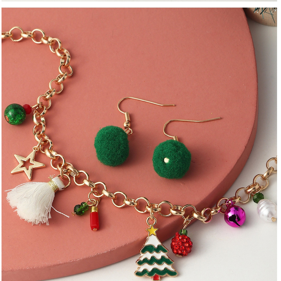 Fashion Snowflake Christmas Tree Bells Hair Ball Necklace Earrings Set,Jewelry Sets