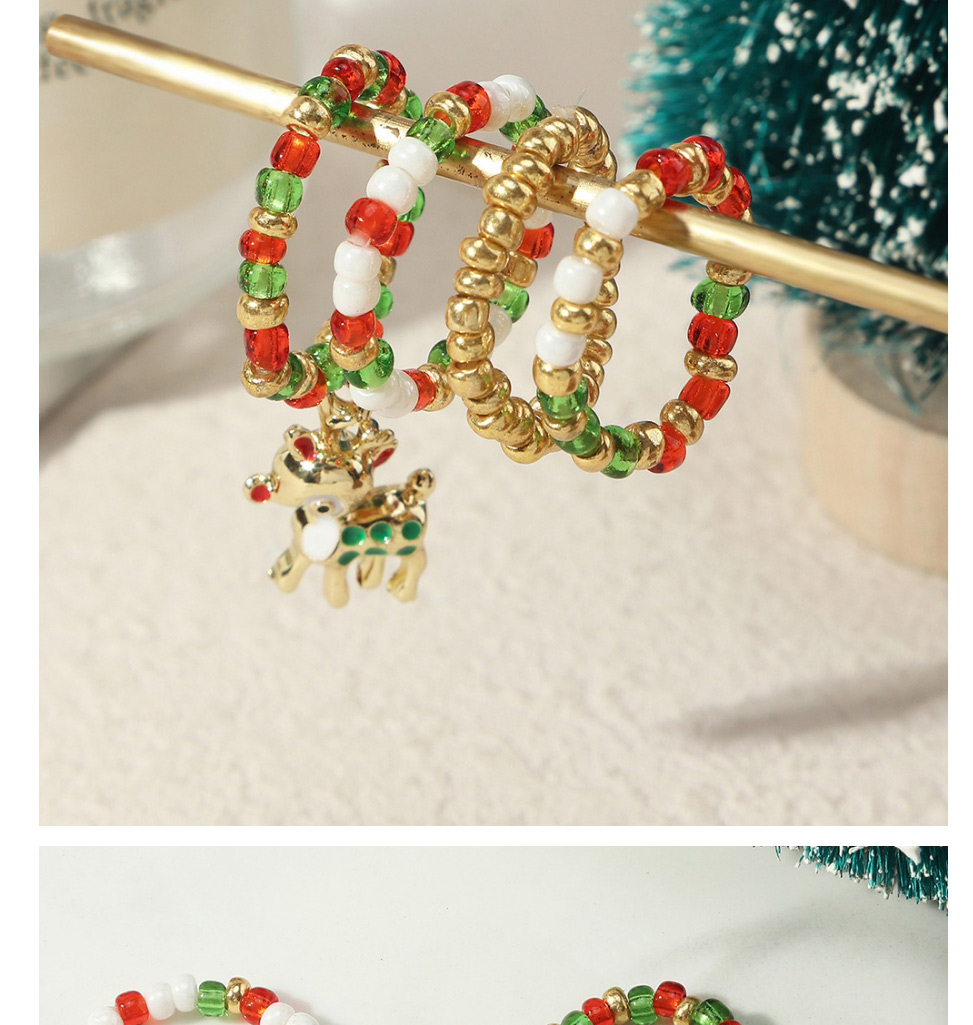 Fashion Gift Christmas Red And Green Rice Bead Beaded Ring Set,Jewelry Sets