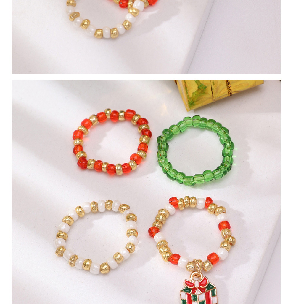 Fashion Gift Christmas Red And Green Rice Bead Beaded Ring Set,Jewelry Sets