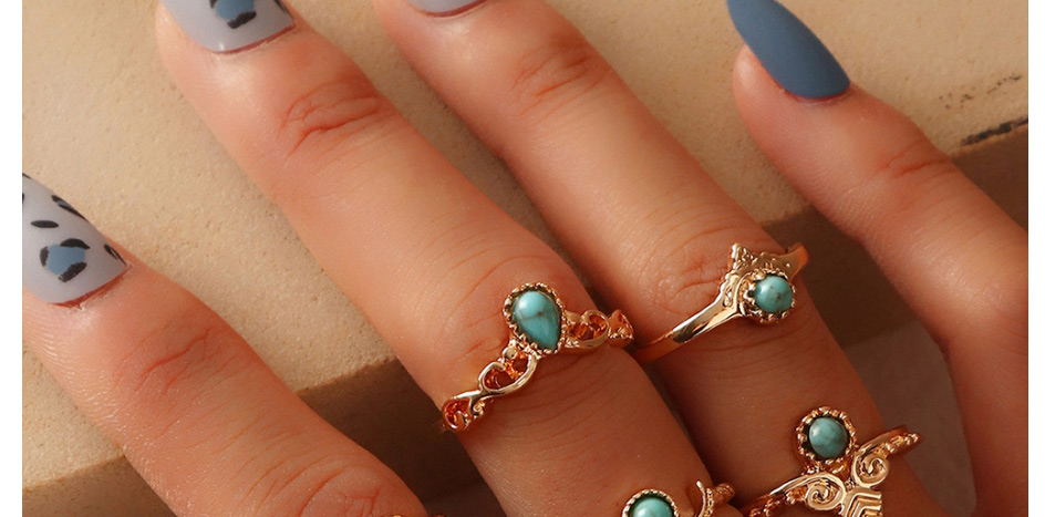 Fashion Gold Color Alloy Geometric Turquoise Ring Set,Jewelry Sets