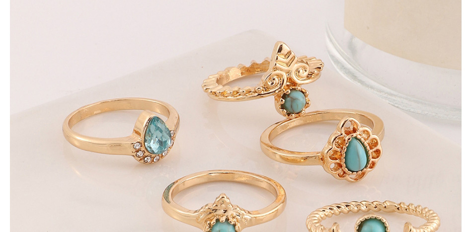 Fashion Gold Color Alloy Geometric Turquoise Ring Set,Jewelry Sets
