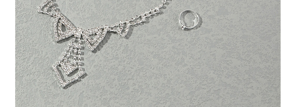 Fashion Silver Color-2 Alloy Full Diamond Geometric Earrings Necklace Bracelet Ring Set,Jewelry Sets